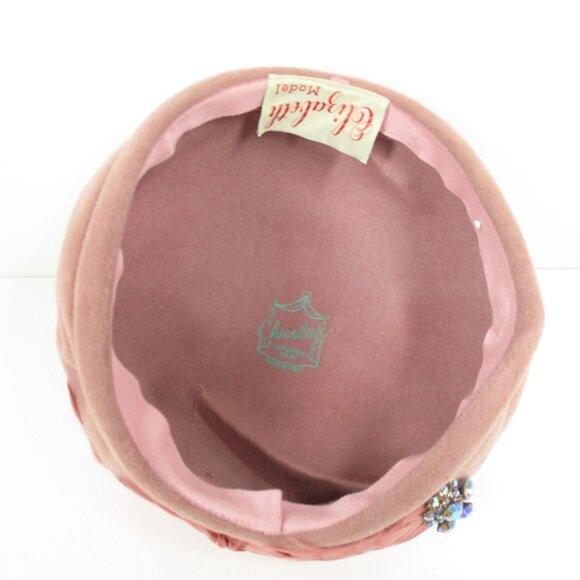 Vintage 1940's - 50's Pink Pillbox Hat Woman's Feathers & Brotch Chevalier Italy - Picture 7 of 9